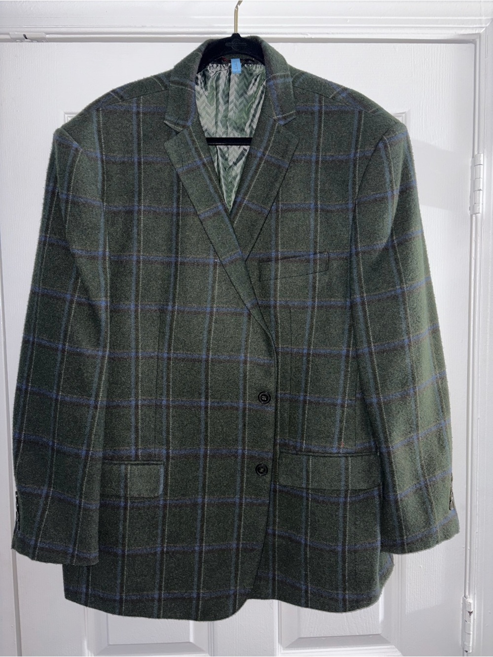 Linea Uomo Men's Green Windowpane Wool Blazer